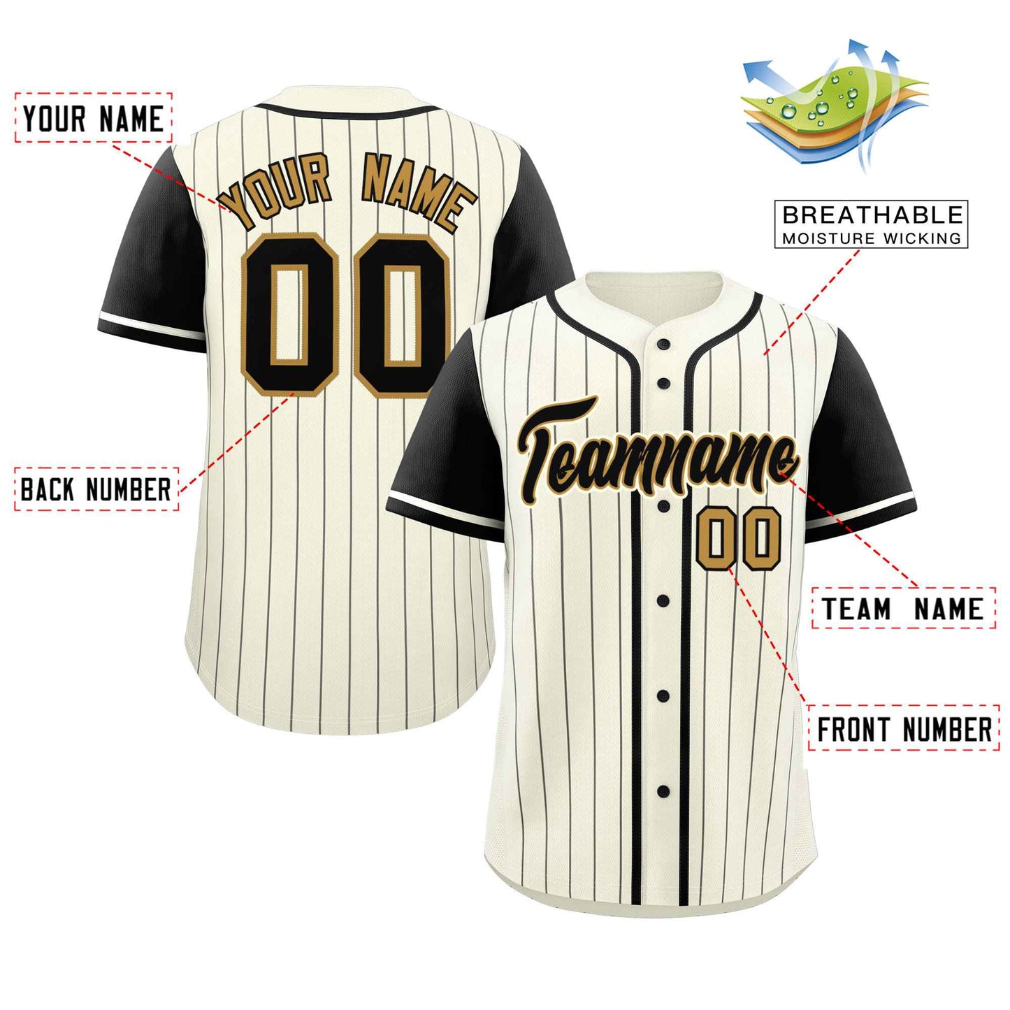 Custom Cream Black Stripe Fashion Raglan Sleeves Authentic Baseball Jersey