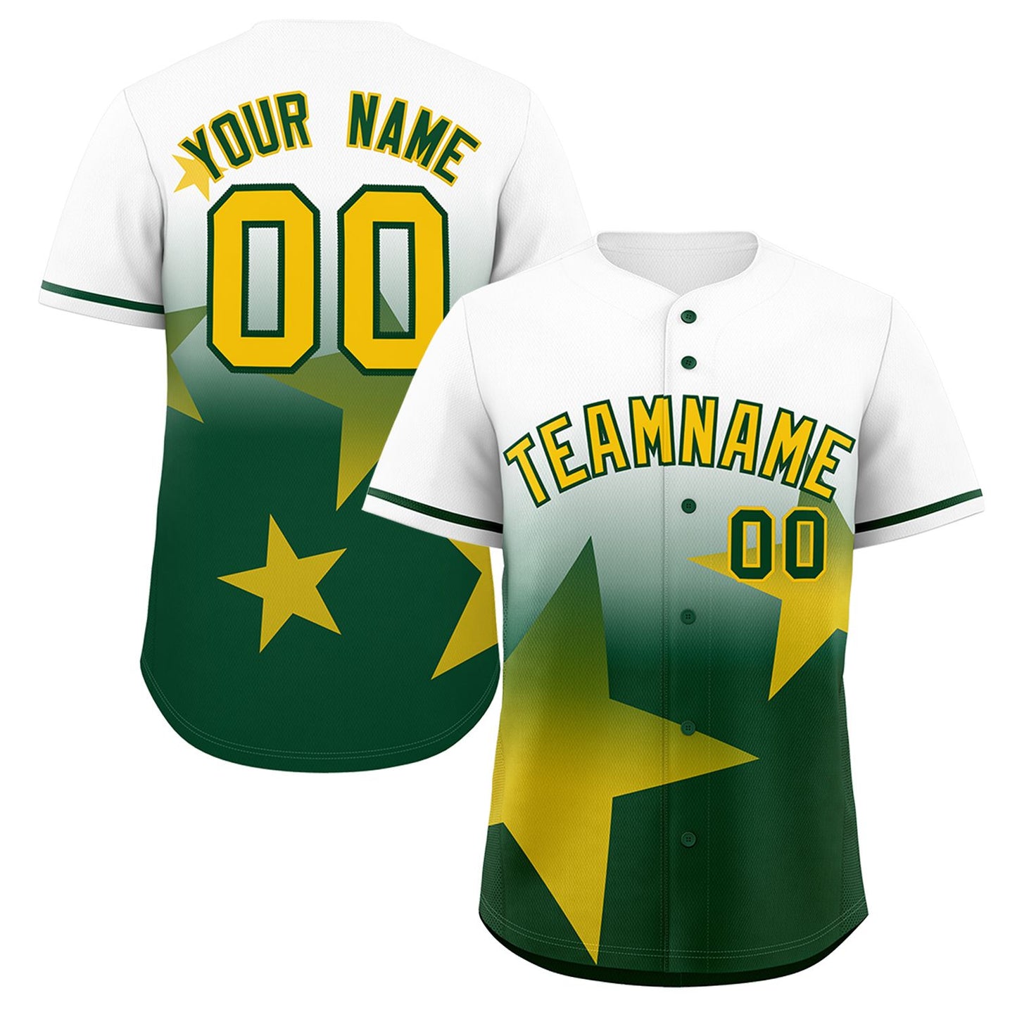 Custom White Green Gradient Star Graffiti Pattern Authentic Baseball Jersey