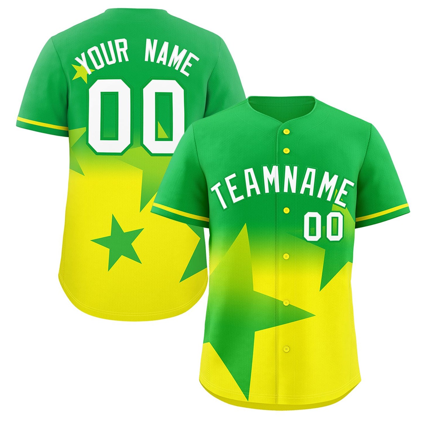 Custom Green Gold Gradient Star Graffiti Pattern Authentic Baseball Jersey