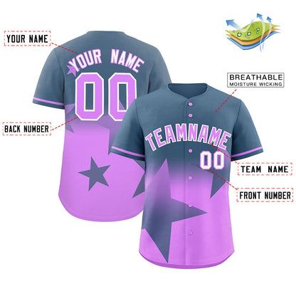 Custom Grayish Blue-Lt Purple Gradient Star Graffiti Pattern Authentic Baseball Jersey