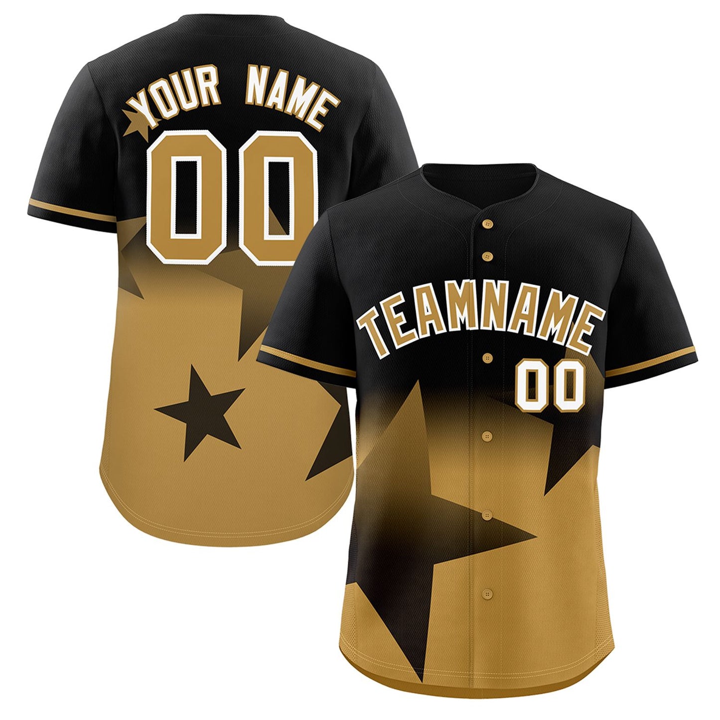 Custom Black Old Gold Gradient Star Graffiti Pattern Authentic Baseball Jersey