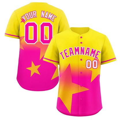 Custom Gold Pink Gradient Star Graffiti Pattern Authentic Baseball Jersey