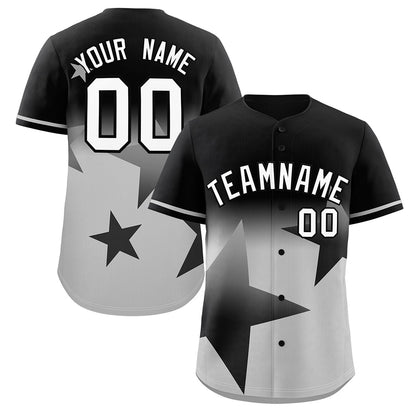 Custom Black Gray Gradient Star Graffiti Pattern Authentic Baseball Jersey