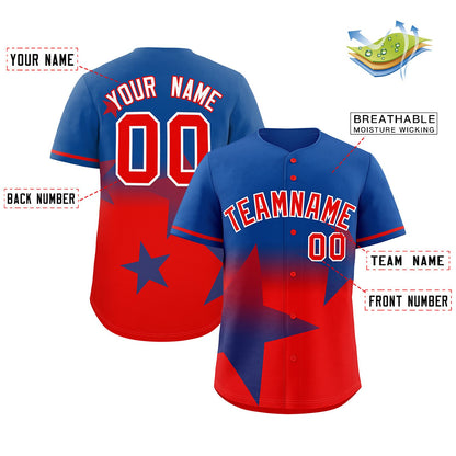 Custom Royal Red Gradient Star Graffiti Pattern Authentic Baseball Jersey