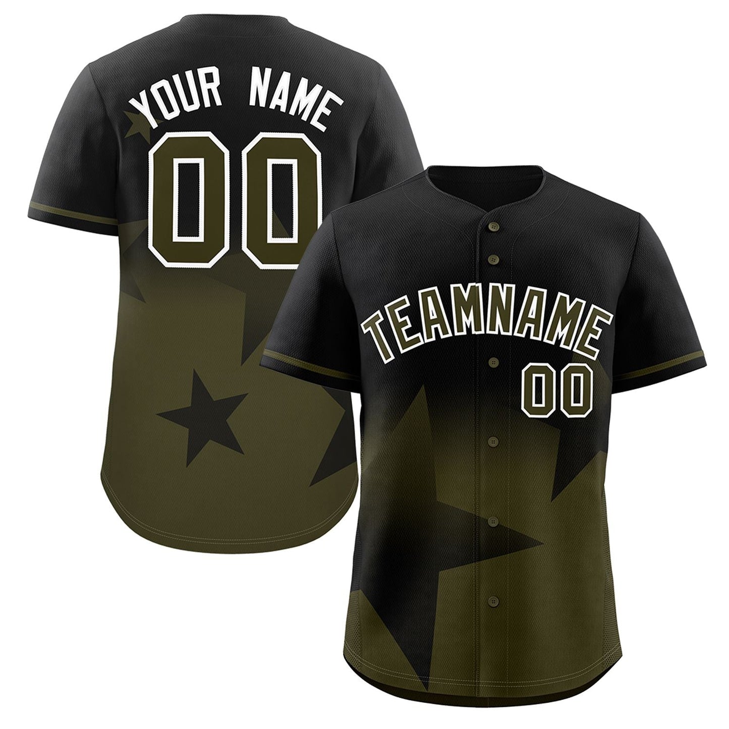 Custom Black Olive Gradient Star Graffiti Pattern Authentic Baseball Jersey