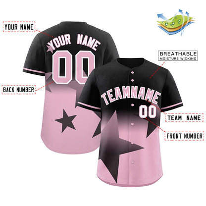 Custom Black Pink Gradient Star Graffiti Pattern Authentic Baseball Jersey