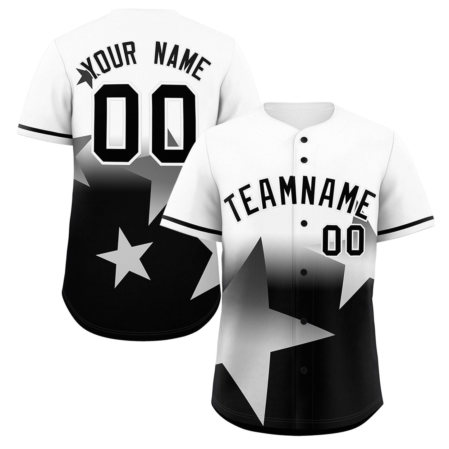 Custom White Black Gradient Star Graffiti Pattern Authentic Baseball Jersey