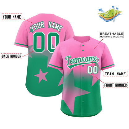 Custom Pink Kelly Green Gradient Star Graffiti Pattern Authentic Baseball Jersey