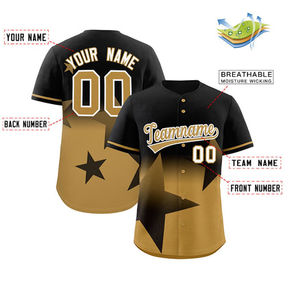 Custom Black Old Gold Gradient Star Graffiti Pattern Authentic Baseball Jersey