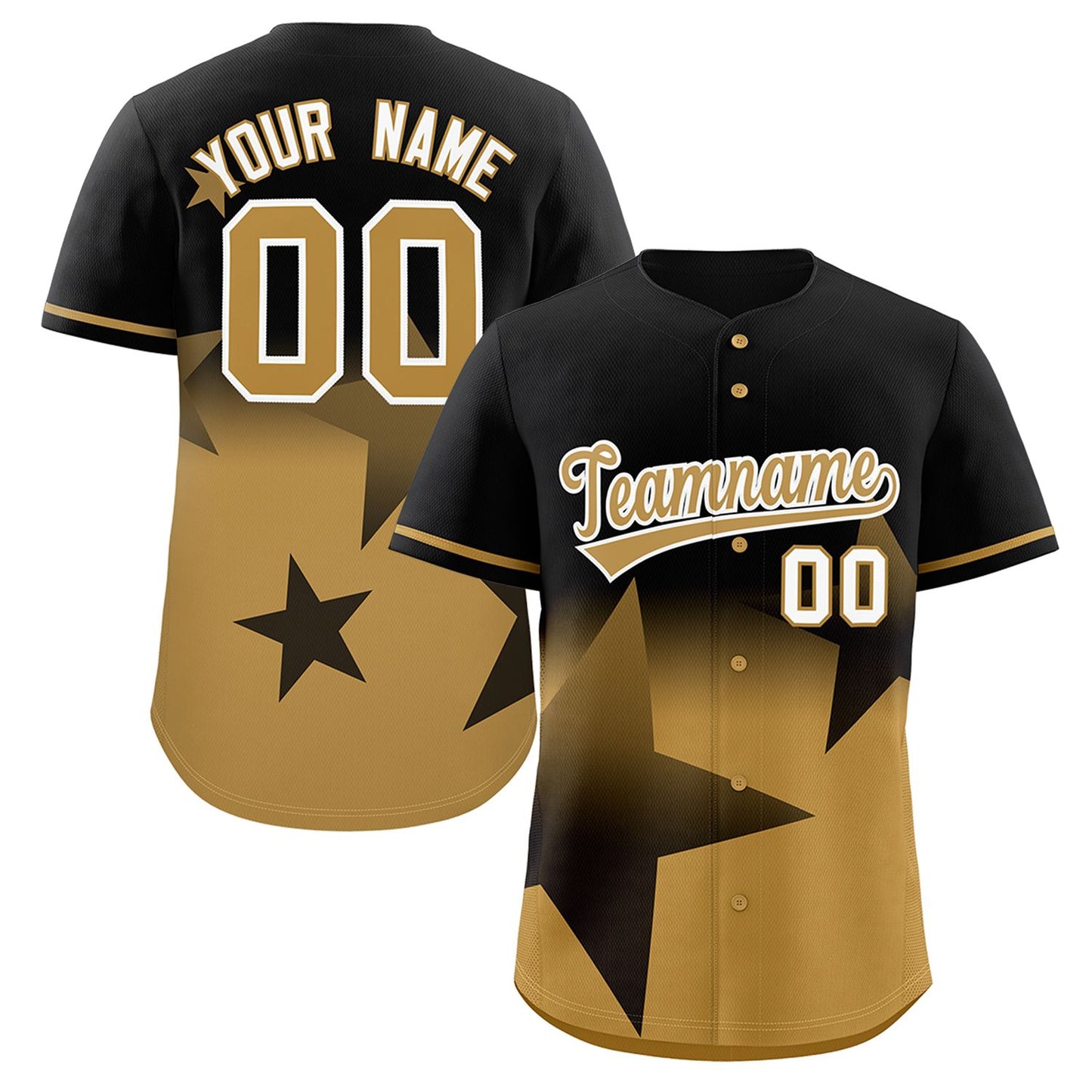 Custom Black Old Gold Gradient Star Graffiti Pattern Authentic Baseball Jersey