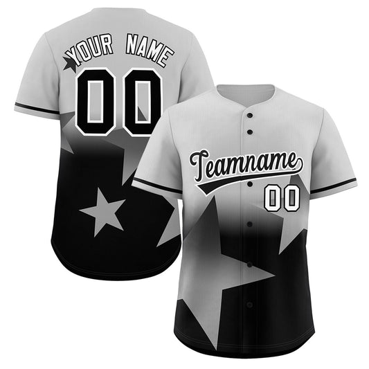 Custom Gray Black Gradient Star Graffiti Pattern Authentic Baseball Jersey