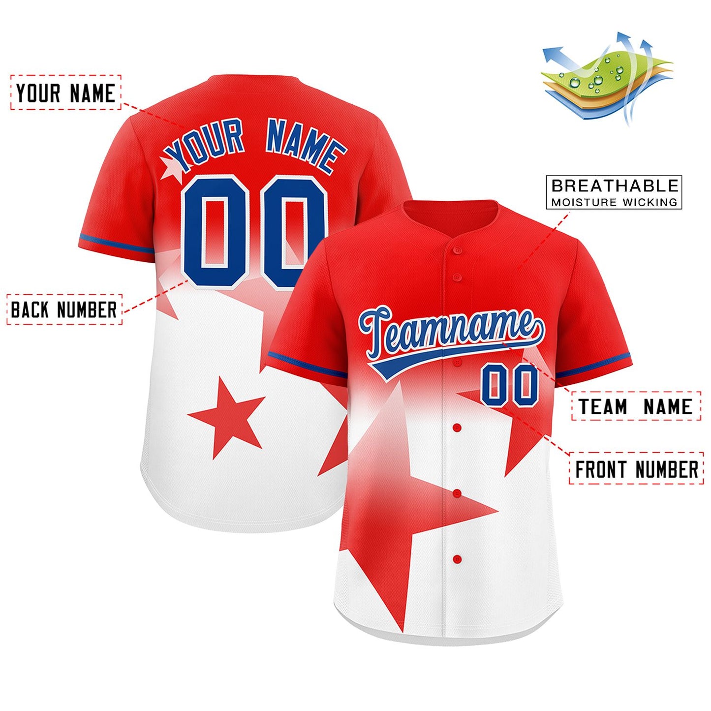 Custom Red White Gradient Star Graffiti Pattern Authentic Baseball Jersey