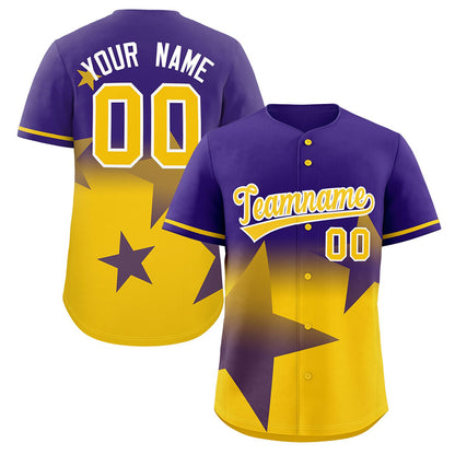 Custom Purple Yellow Gradient Star Graffiti Pattern Authentic Baseball Jersey