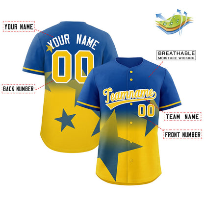 Custom Royal Yellow Gradient Star Graffiti Pattern Authentic Baseball Jersey