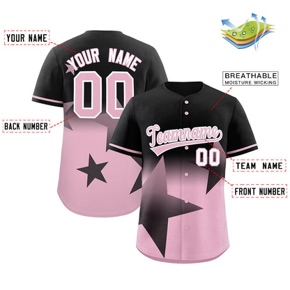 Custom Black Pink Gradient Star Graffiti Pattern Authentic Baseball Jersey