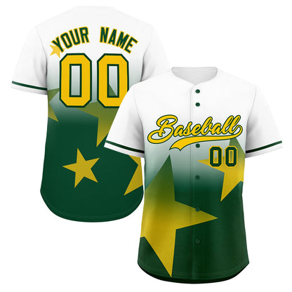 Custom White Green Gradient Star Graffiti Pattern Authentic Baseball Jersey