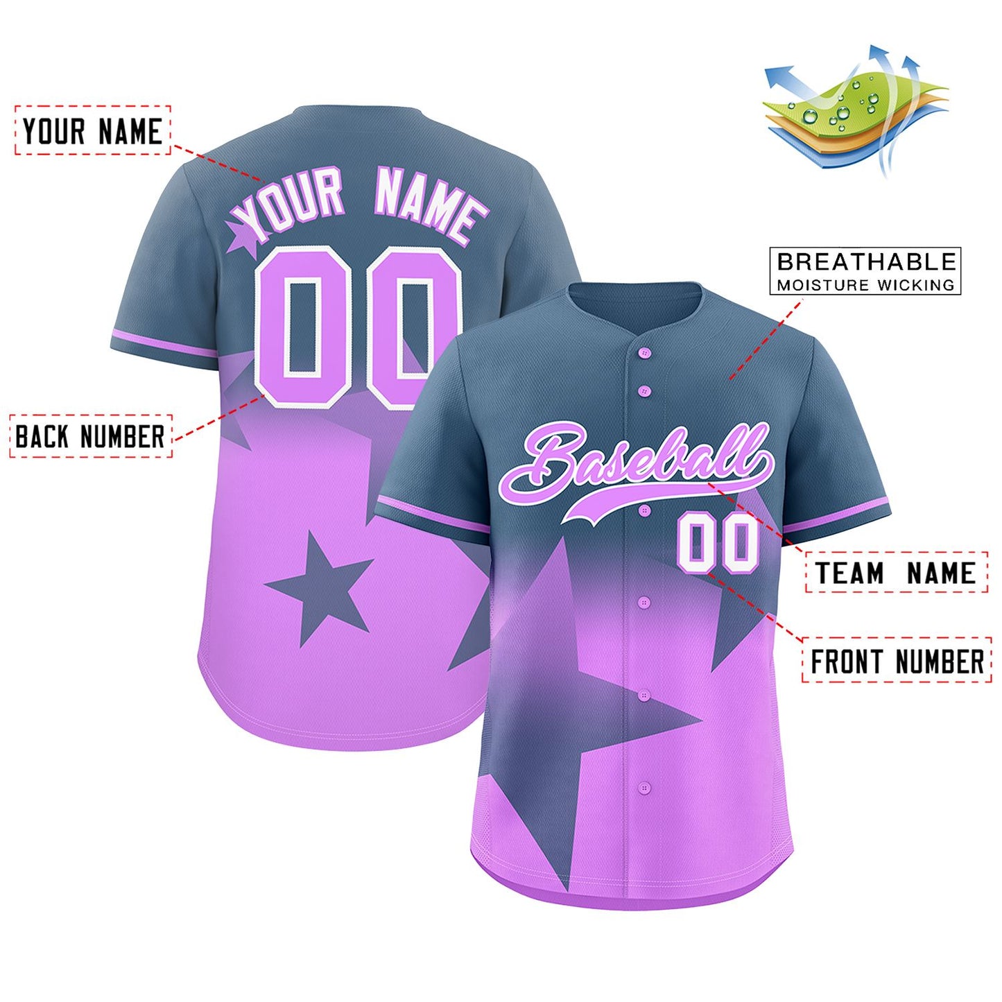 Custom Grayish Blue-Lt Purple Gradient Star Graffiti Pattern Authentic Baseball Jersey