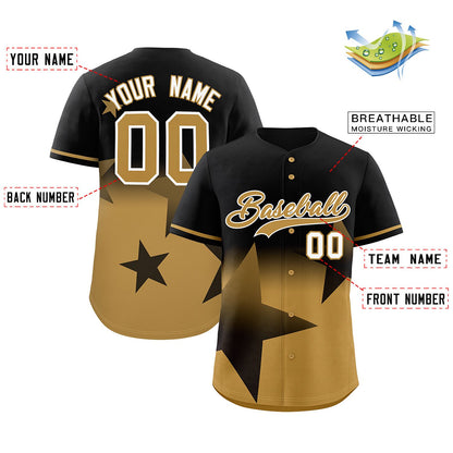 Custom Black Old Gold Gradient Star Graffiti Pattern Authentic Baseball Jersey