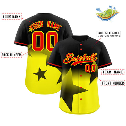 Custom Black Gold Gradient Star Graffiti Pattern Authentic Baseball Jersey