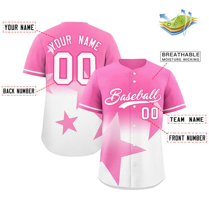 Custom Pink White Gradient Star Graffiti Pattern Authentic Baseball Jersey