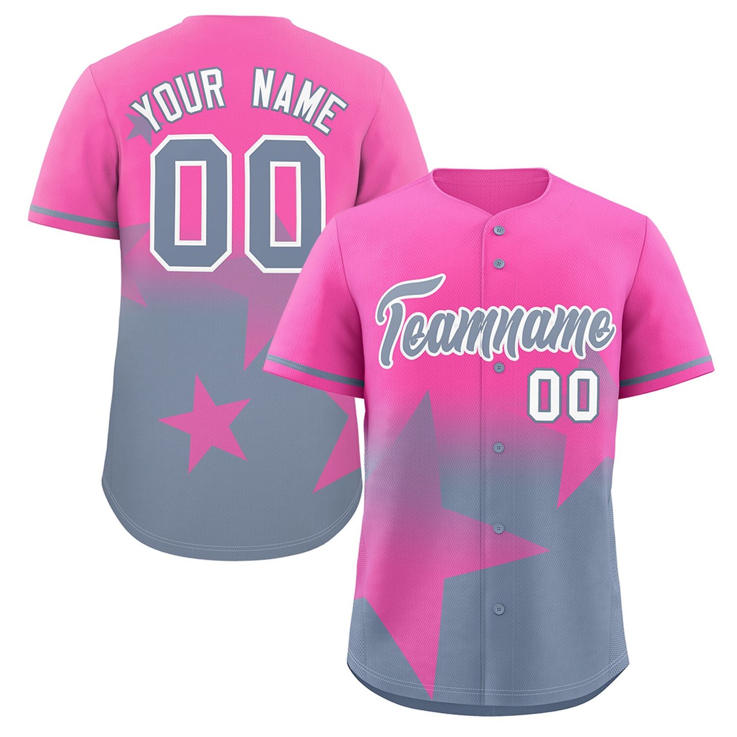 Custom Pink Dark Gray Gradient Star Graffiti Pattern Authentic Baseball Jersey