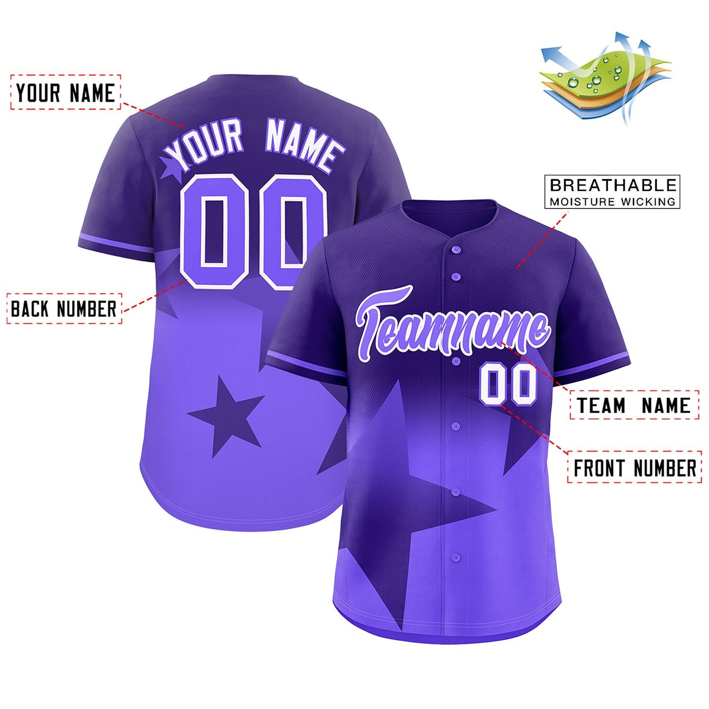 Custom Purple-Lt Purple Gradient Star Graffiti Pattern Authentic Baseball Jersey