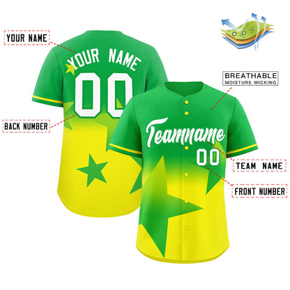 Custom Green Gold Gradient Star Graffiti Pattern Authentic Baseball Jersey