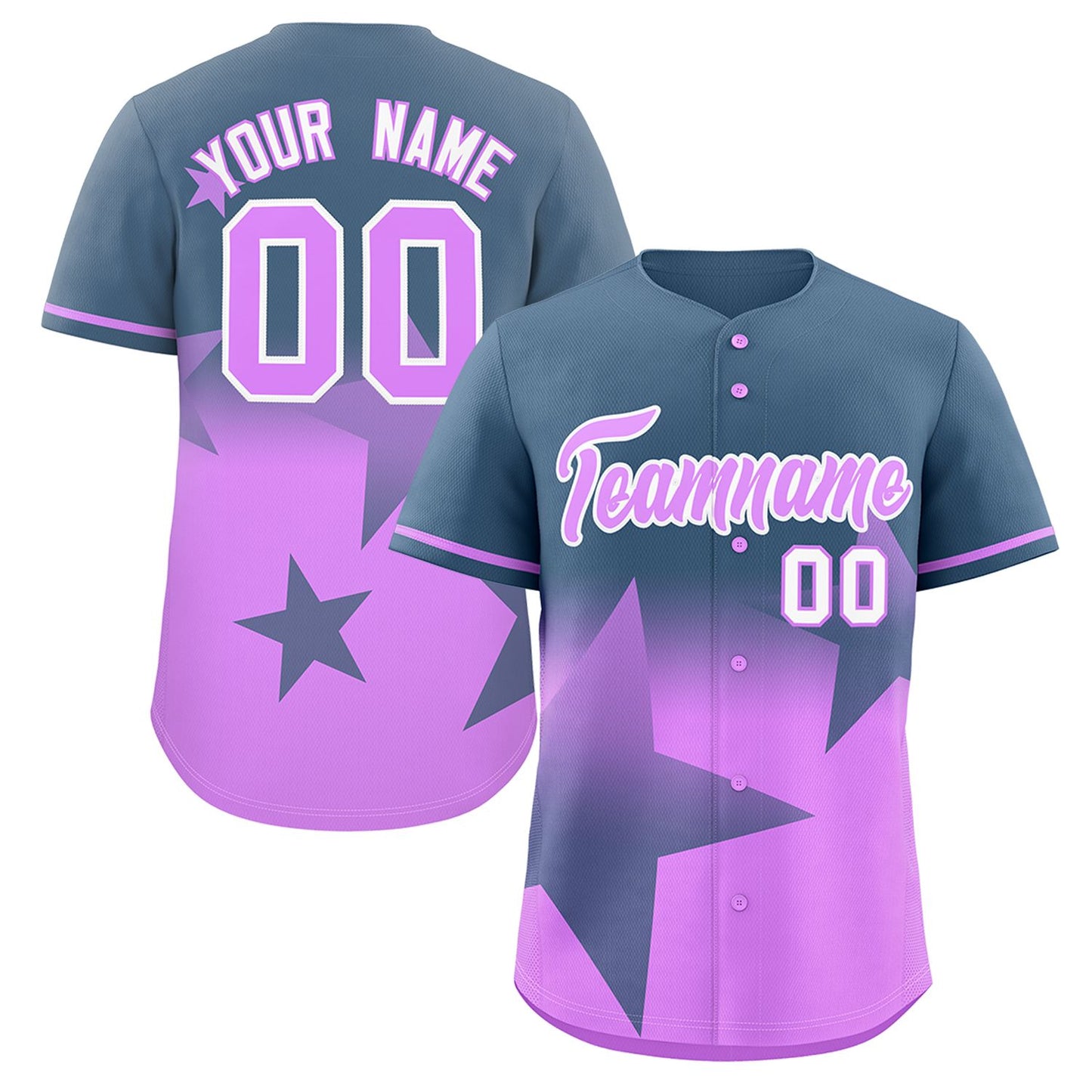 Custom Grayish Blue-Lt Purple Gradient Star Graffiti Pattern Authentic Baseball Jersey