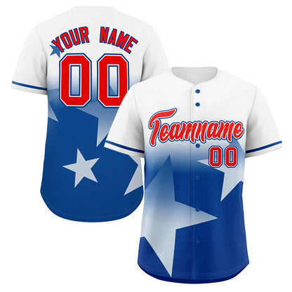 Custom White Royal Gradient Star Graffiti Pattern Authentic Baseball Jersey