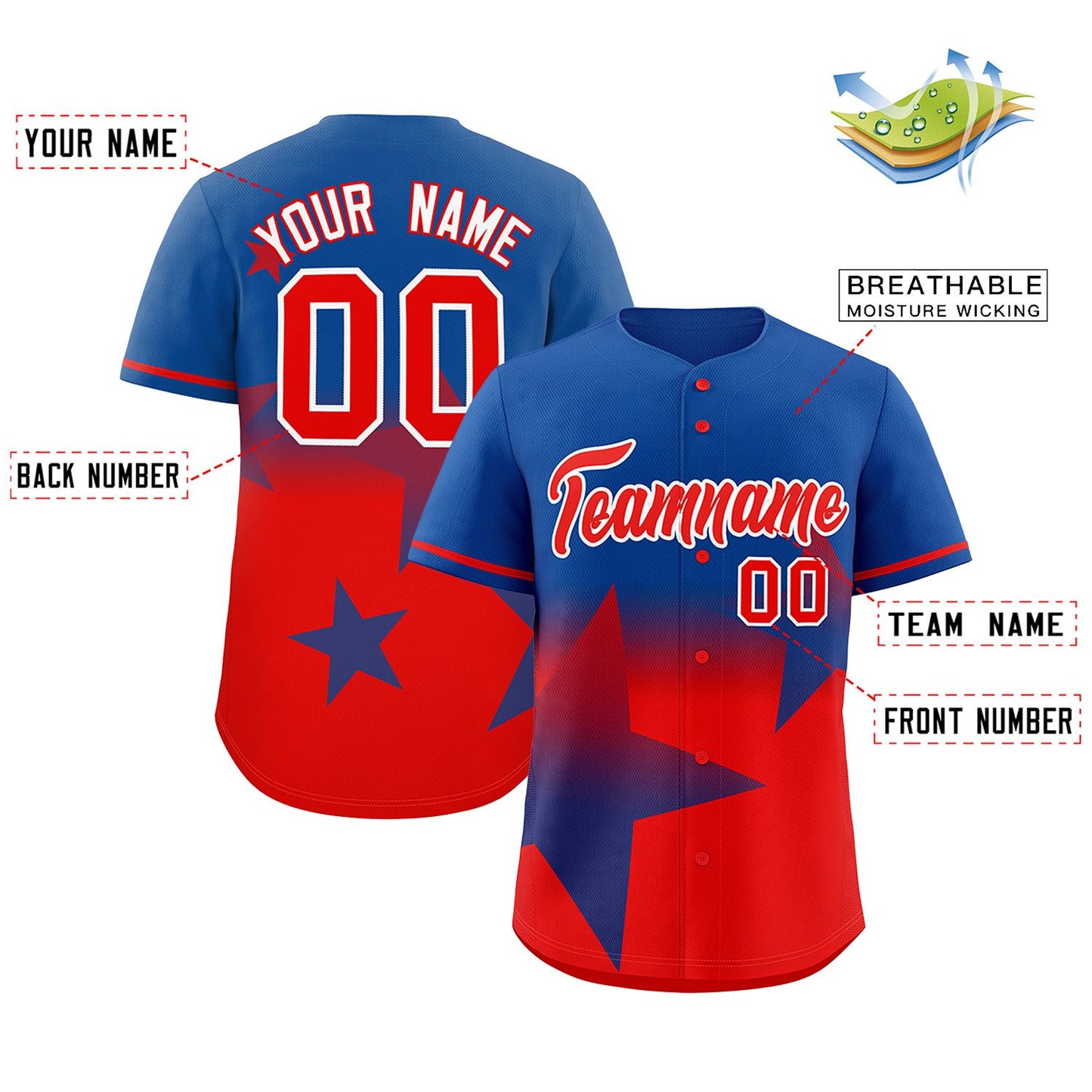 Custom Royal Red Gradient Star Graffiti Pattern Authentic Baseball Jersey