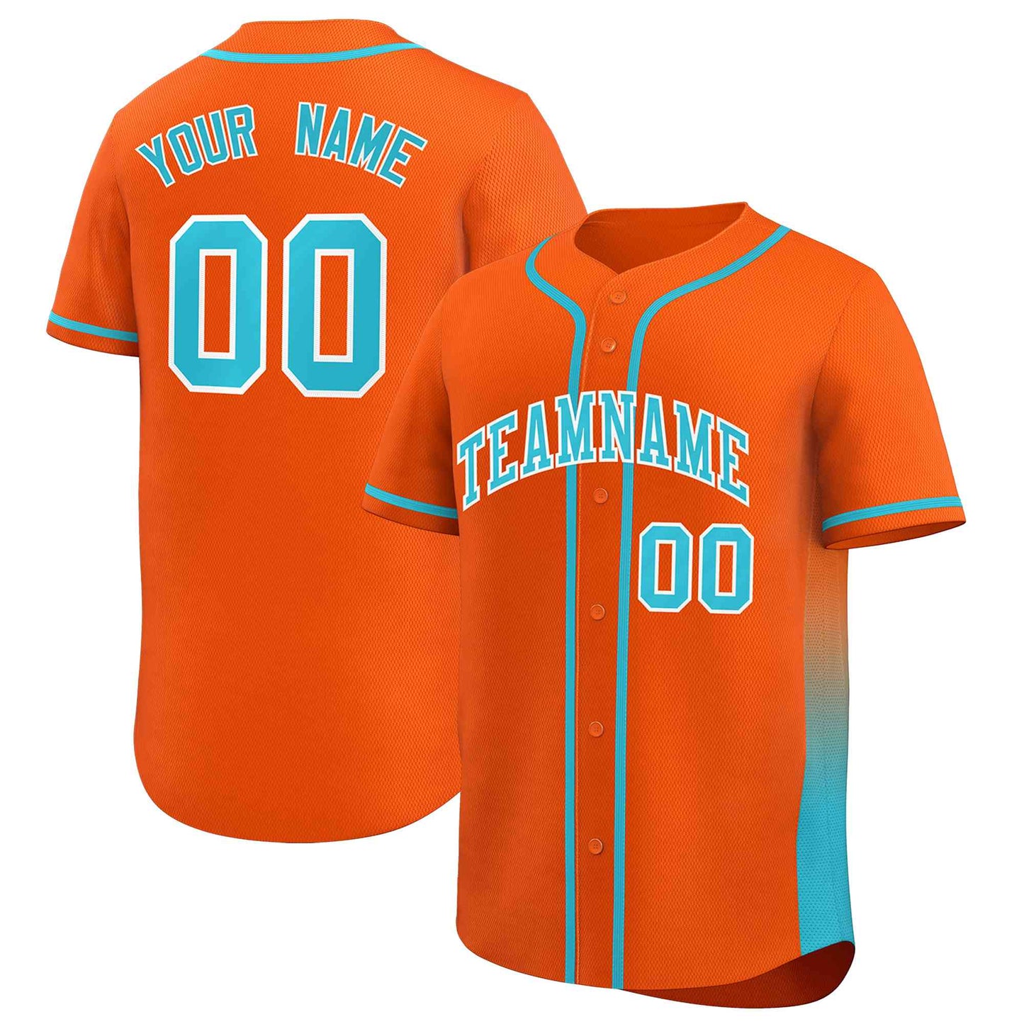 Custom Orange Aqua Personalized Gradient Side Design Authentic Baseball Jersey