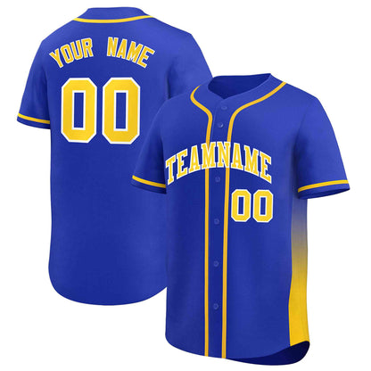 Custom Royal Gold Personalized Gradient Side Design Authentic Baseball Jersey