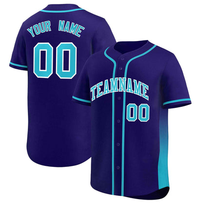 Custom Purple Powder Blue Personalized Gradient Side Design Authentic Baseball Jersey