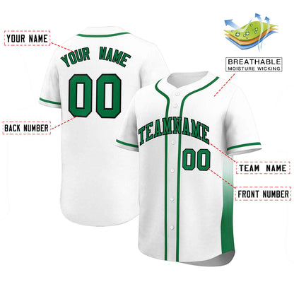 Custom White Kelly Green Personalized Gradient Side Design Authentic Baseball Jersey