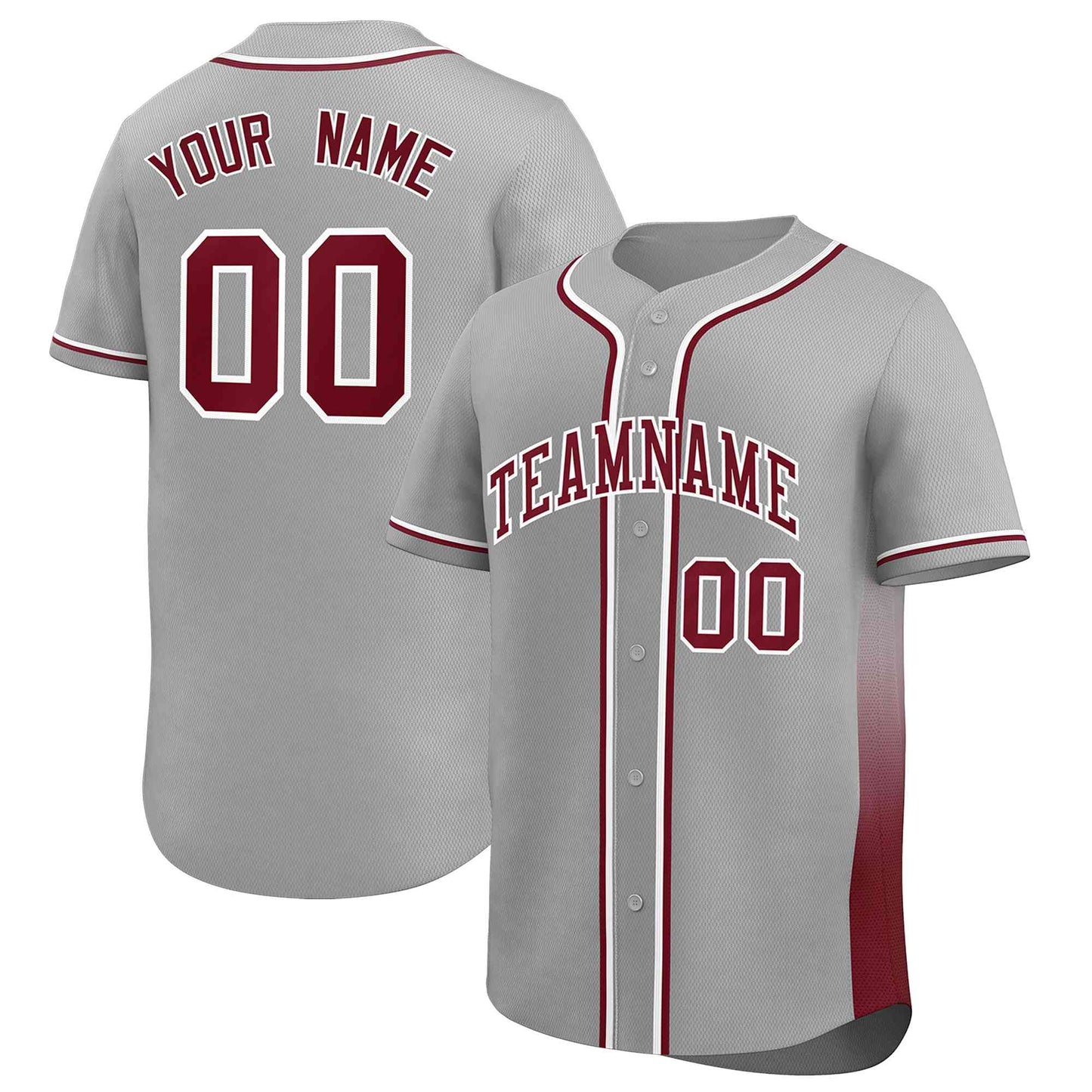 Custom Gray Crimson Personalized Gradient Side Design Authentic Baseball Jersey