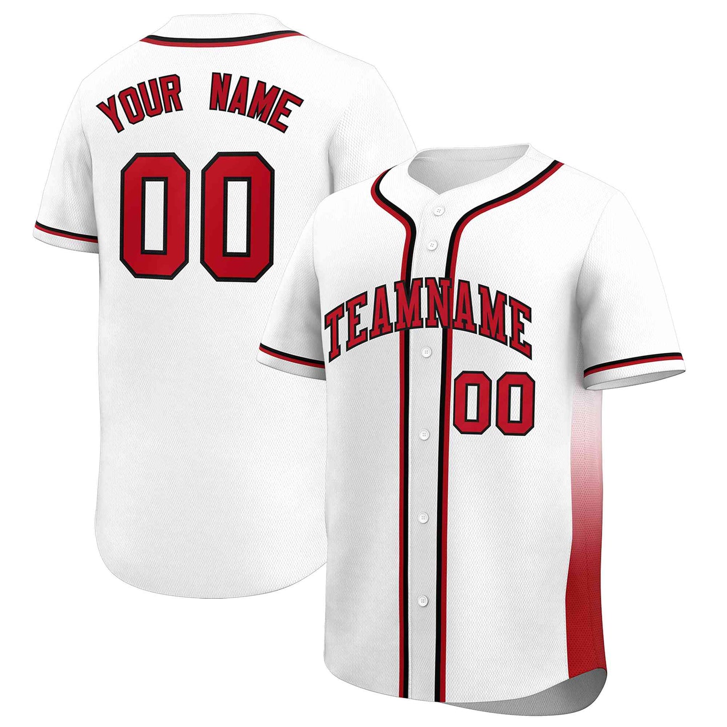 Custom White Red Personalized Gradient Side Design Authentic Baseball Jersey