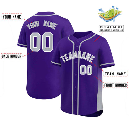 Custom Purple Gray Personalized Gradient Side Design Authentic Baseball Jersey