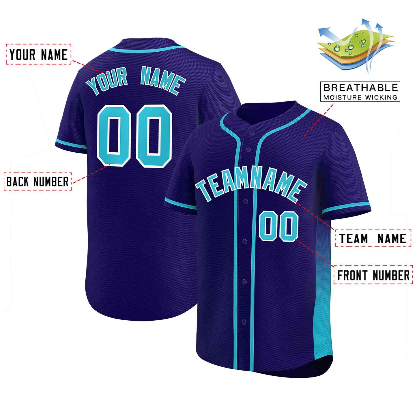 Custom Purple Powder Blue Personalized Gradient Side Design Authentic Baseball Jersey