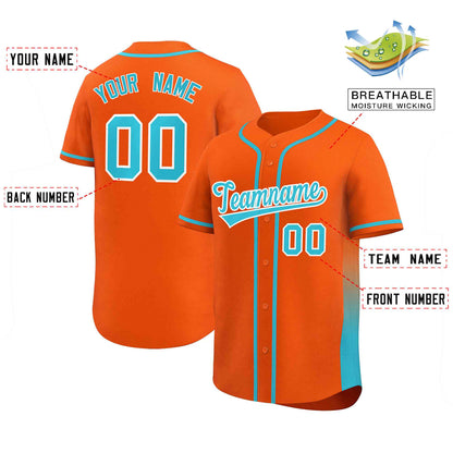 Custom Orange Aqua Personalized Gradient Side Design Authentic Baseball Jersey