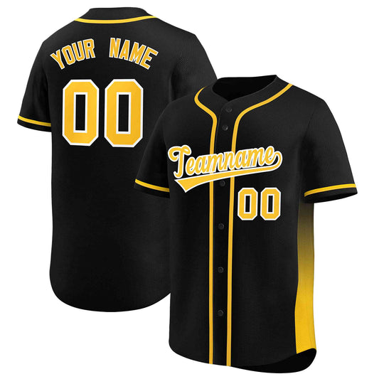 Custom Black Gold Personalized Gradient Side Design Authentic Baseball Jersey