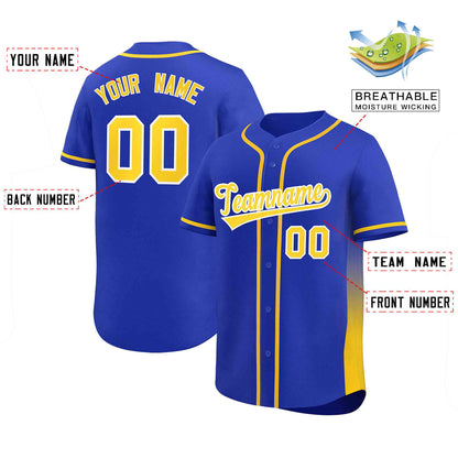 Custom Royal Gold Personalized Gradient Side Design Authentic Baseball Jersey