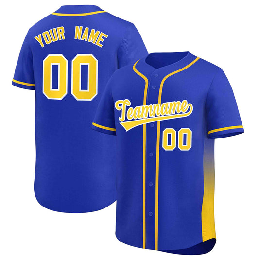 Custom Royal Gold Personalized Gradient Side Design Authentic Baseball Jersey