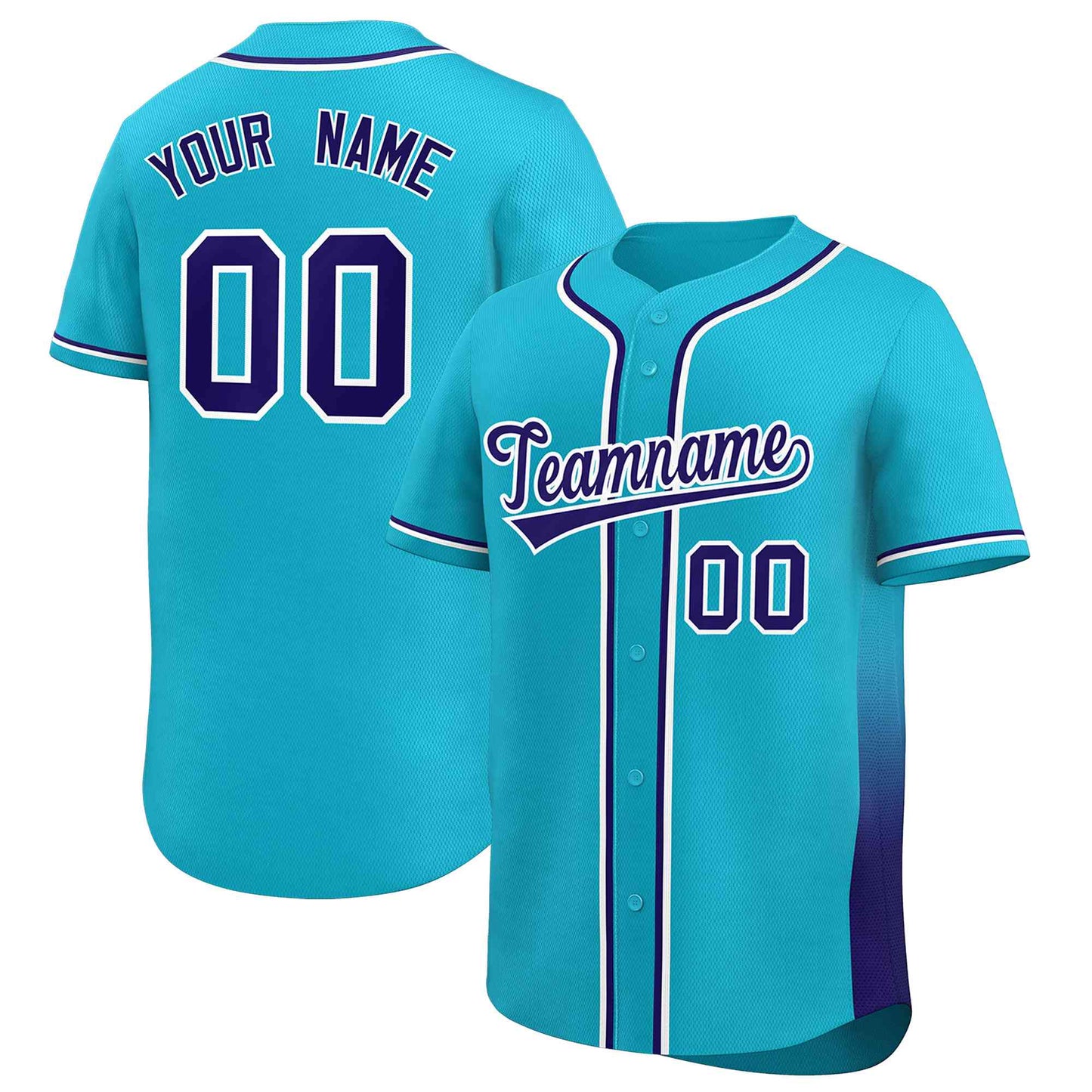 Custom Powder Blue Purple Personalized Gradient Side Design Authentic Baseball Jersey