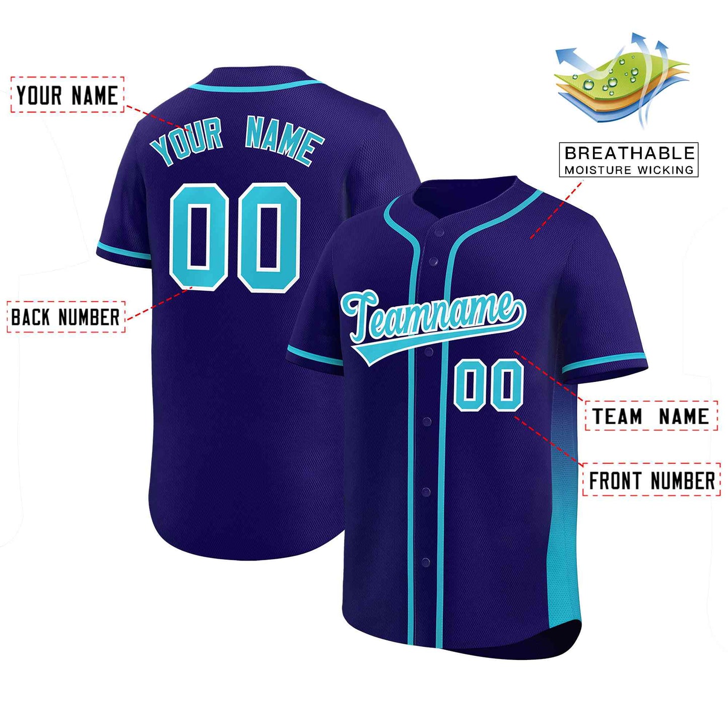 Custom Purple Powder Blue Personalized Gradient Side Design Authentic Baseball Jersey