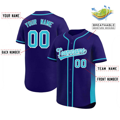 Custom Purple Powder Blue Personalized Gradient Side Design Authentic Baseball Jersey