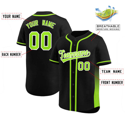 Custom Black Neon Green Personalized Gradient Side Design Authentic Baseball Jersey