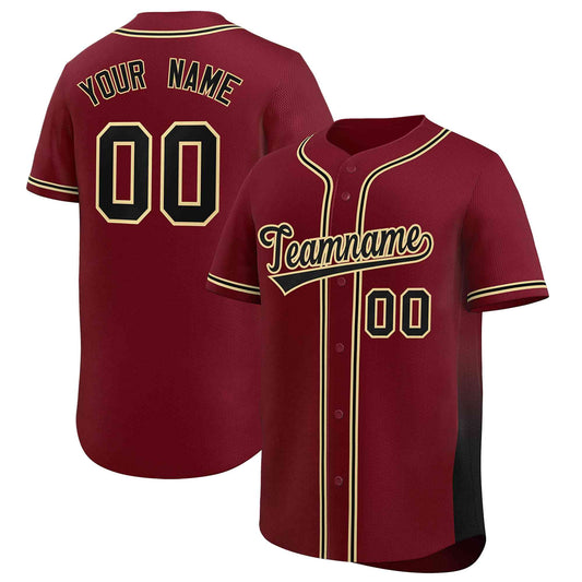 Custom Crimson Black Personalized Gradient Side Design Authentic Baseball Jersey