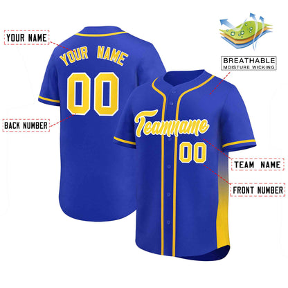 Custom Royal Gold Personalized Gradient Side Design Authentic Baseball Jersey