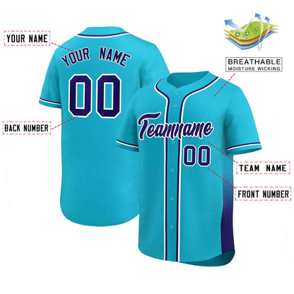 Custom Powder Blue Purple Personalized Gradient Side Design Authentic Baseball Jersey