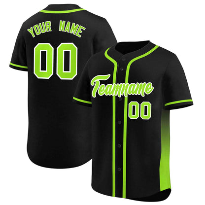 Custom Black Neon Green Personalized Gradient Side Design Authentic Baseball Jersey